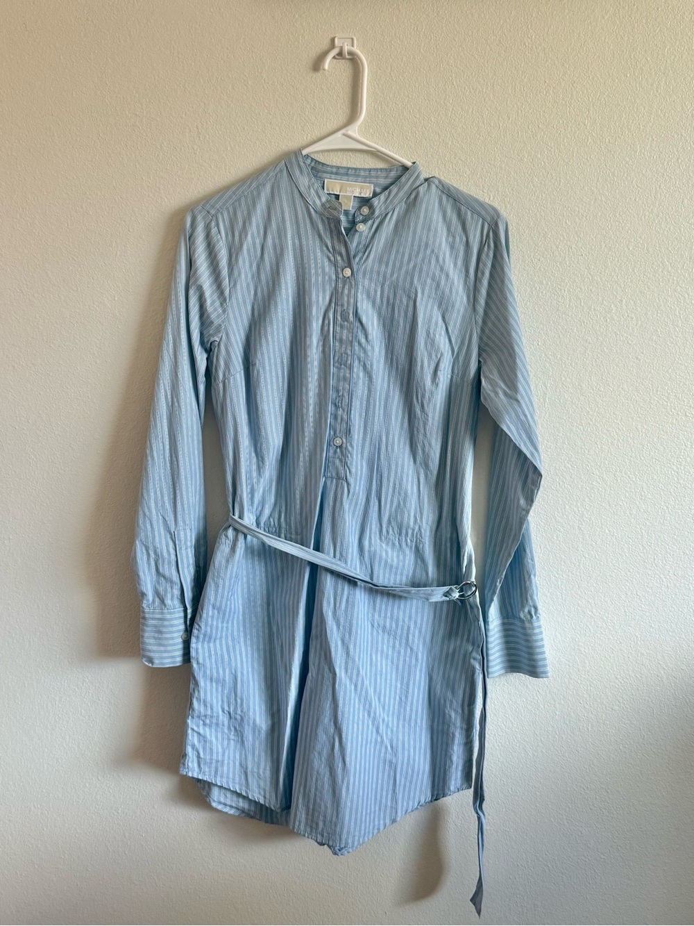Michael Kors Light Blue Striped Long-Sleeve Shirt Dress